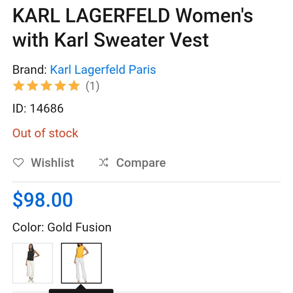 Karl Lagerfeld Women's Gold Sweater Vest